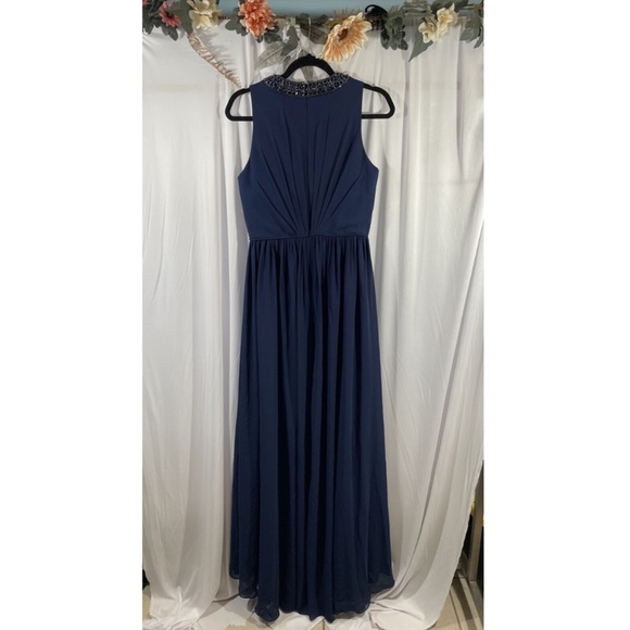NWT $338 leena for Mac‎ Duggal [ 8 ] Embellished High Neck Pleated Gown Blue - Picture 13 of 15